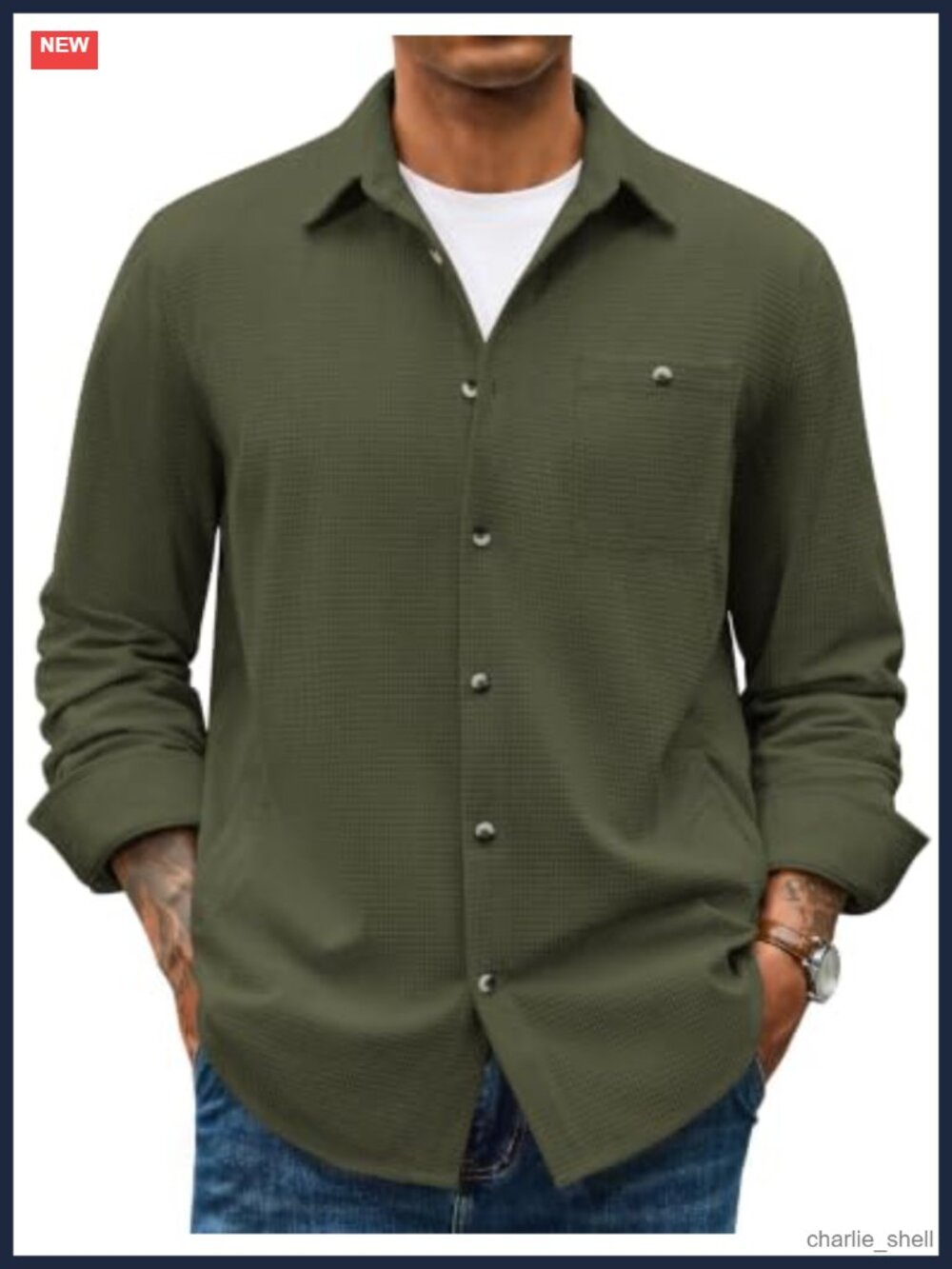 Men's Waffle Corduroy Button Down Long Sleeve Shirt Jacket Casual